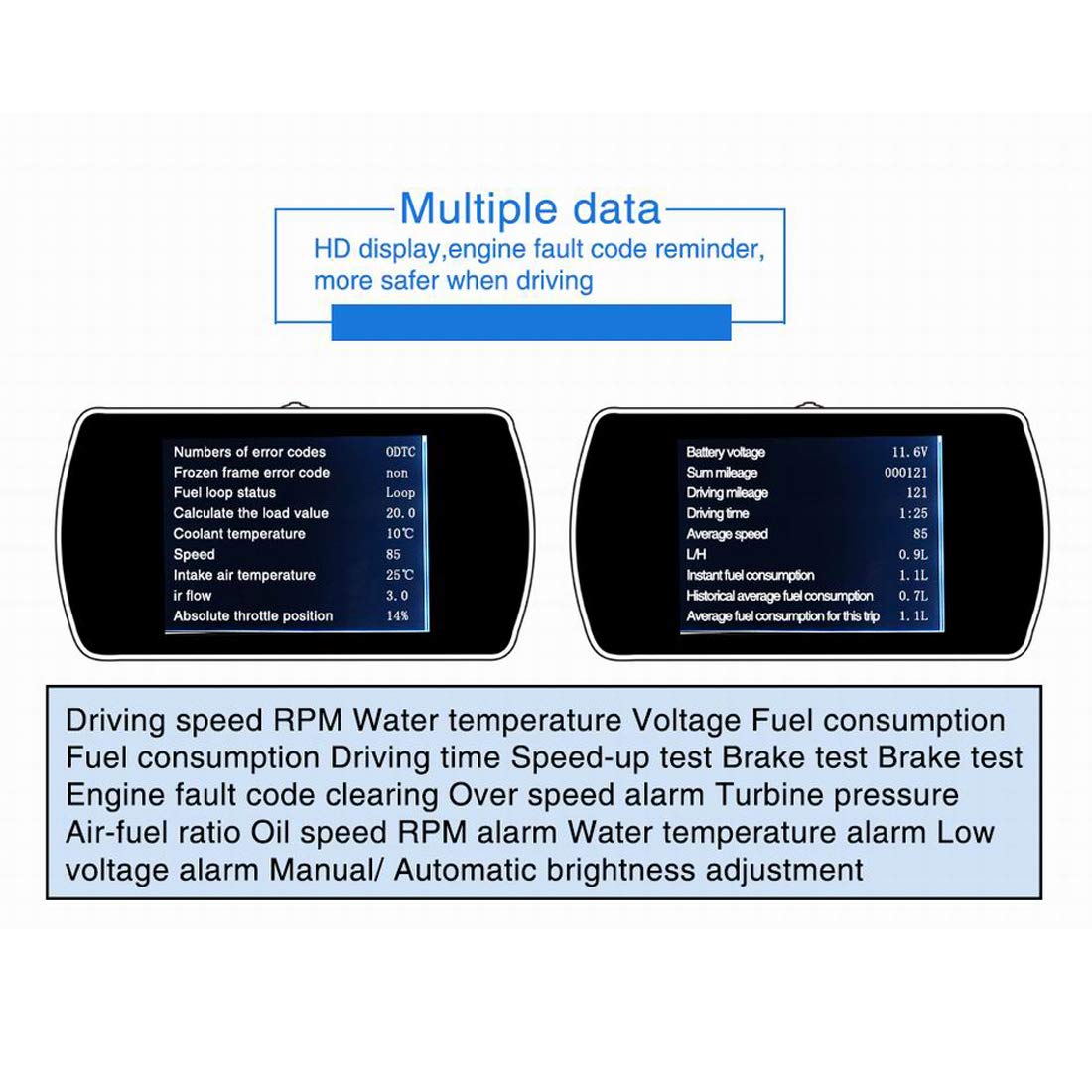 P12 TFT LCD Display HUD Head Up Display OBD2 Auto Head Up Sistema di Allarme Velocita' del proiettore Strumento diagnostico Parabrezza Display