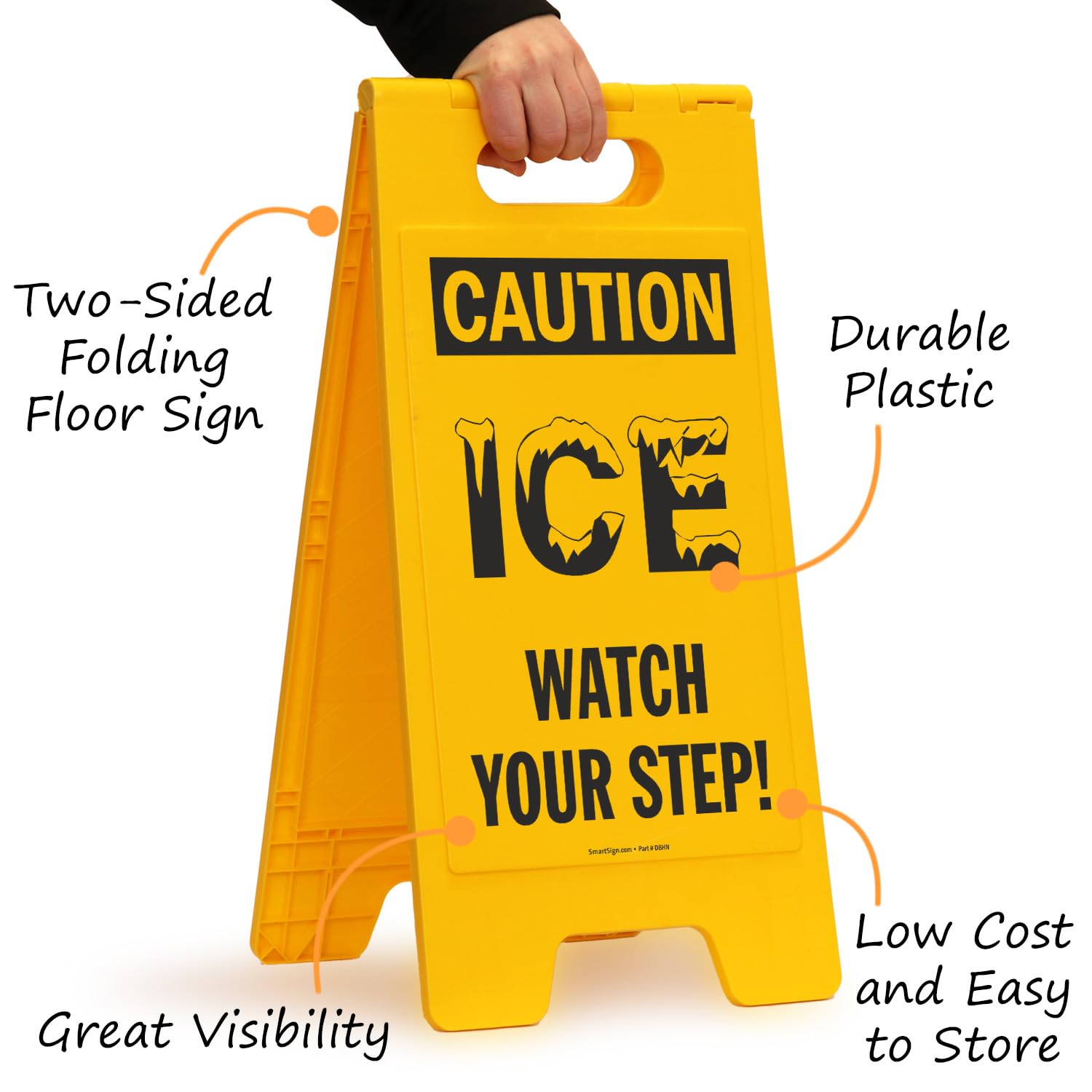 Suelo plegable SmartSign Sign, Legend "caution – hielo, ver su paso.," 25 cm de alto x 12 cm de ancho, negro sobre amarillo