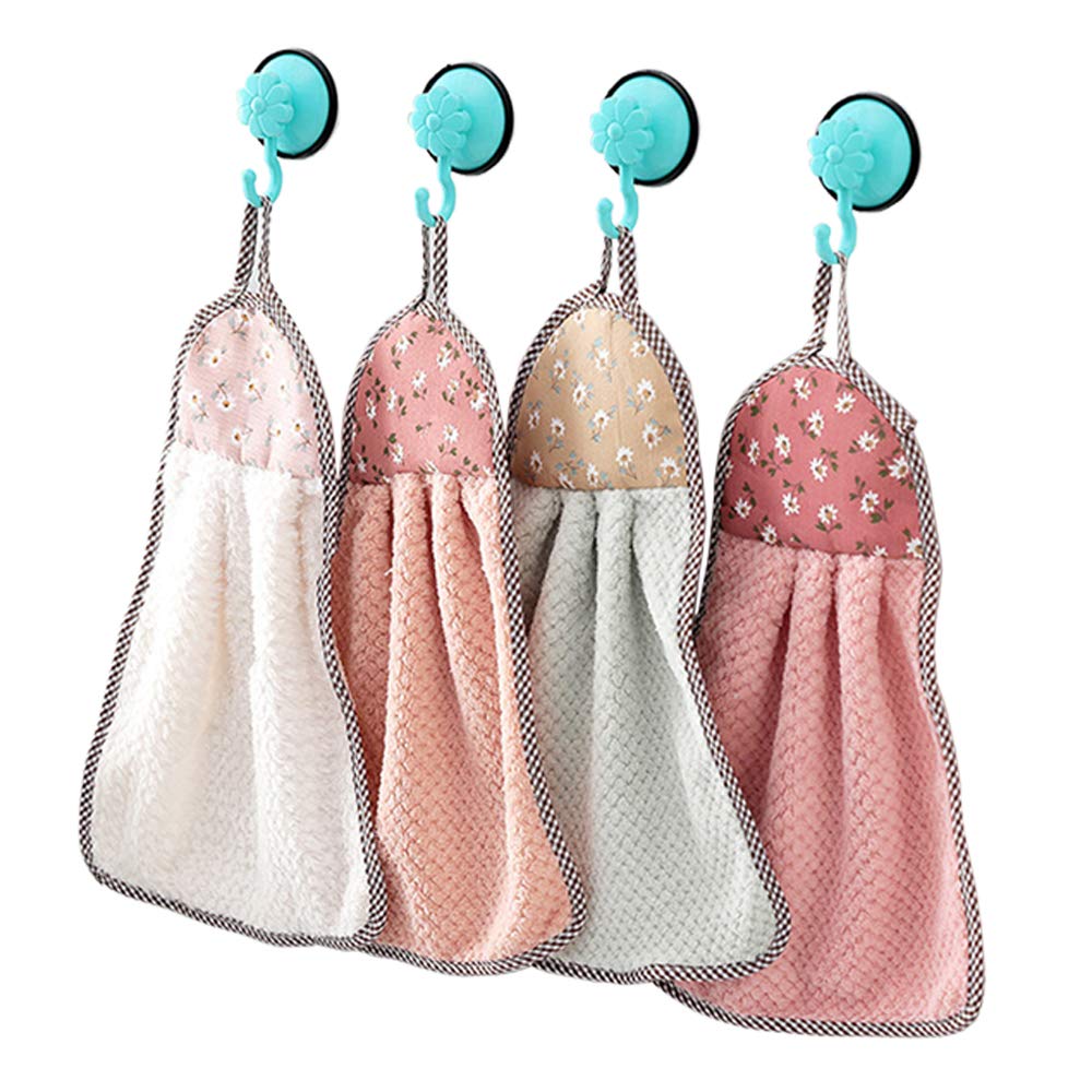 4 Toallas de Mano para Colgar, de Terciopelo Coral Grueso, Toalla de Mano de Secado rápido, paño Suave para Cocina, baño (23 x 37 cm)