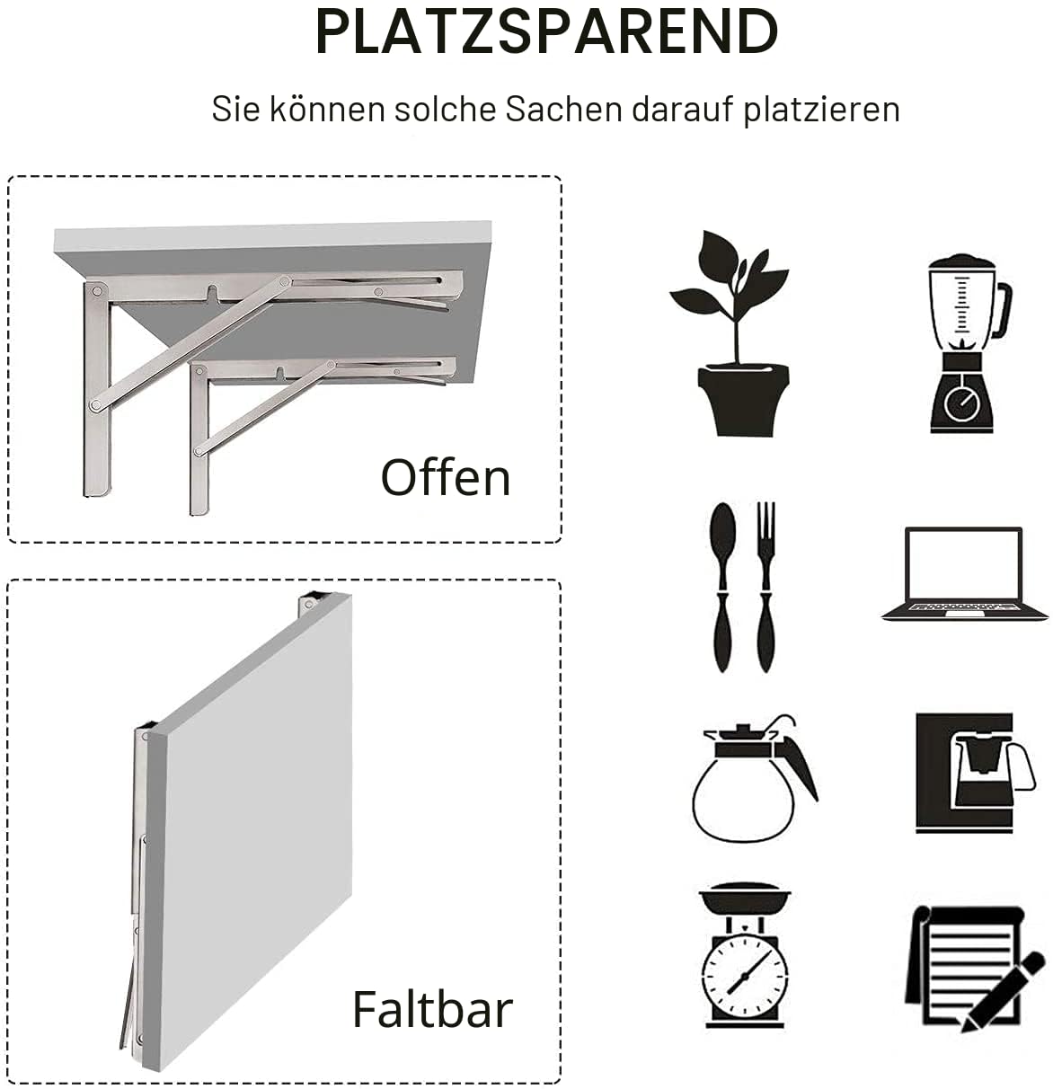 YUMORE Klappkonsole Schwerlast 500mm,Klappregalhalterungen Edelstahl Regalträger Max Load 330 lbs Wandmontierte Schwimmende Tischhalter dreieckige Halterungen für DIY Werkbank Platzsparende, 2er-Pack