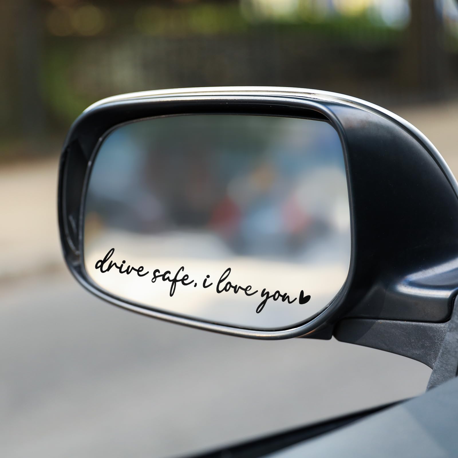Set 4 Adesivi Auto I Love You Drive Safe – Vinile Bianco 11 Cm Per Specchietto E Finestrini, Impermeabile E UV Resistente, Regalo Per Guidatori