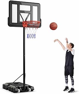Costway Portable Basketball Hoop, 1.35-3.05m Adjustable All Weather Basketball Goal System w/ 110cm Shatterproof Backboar...