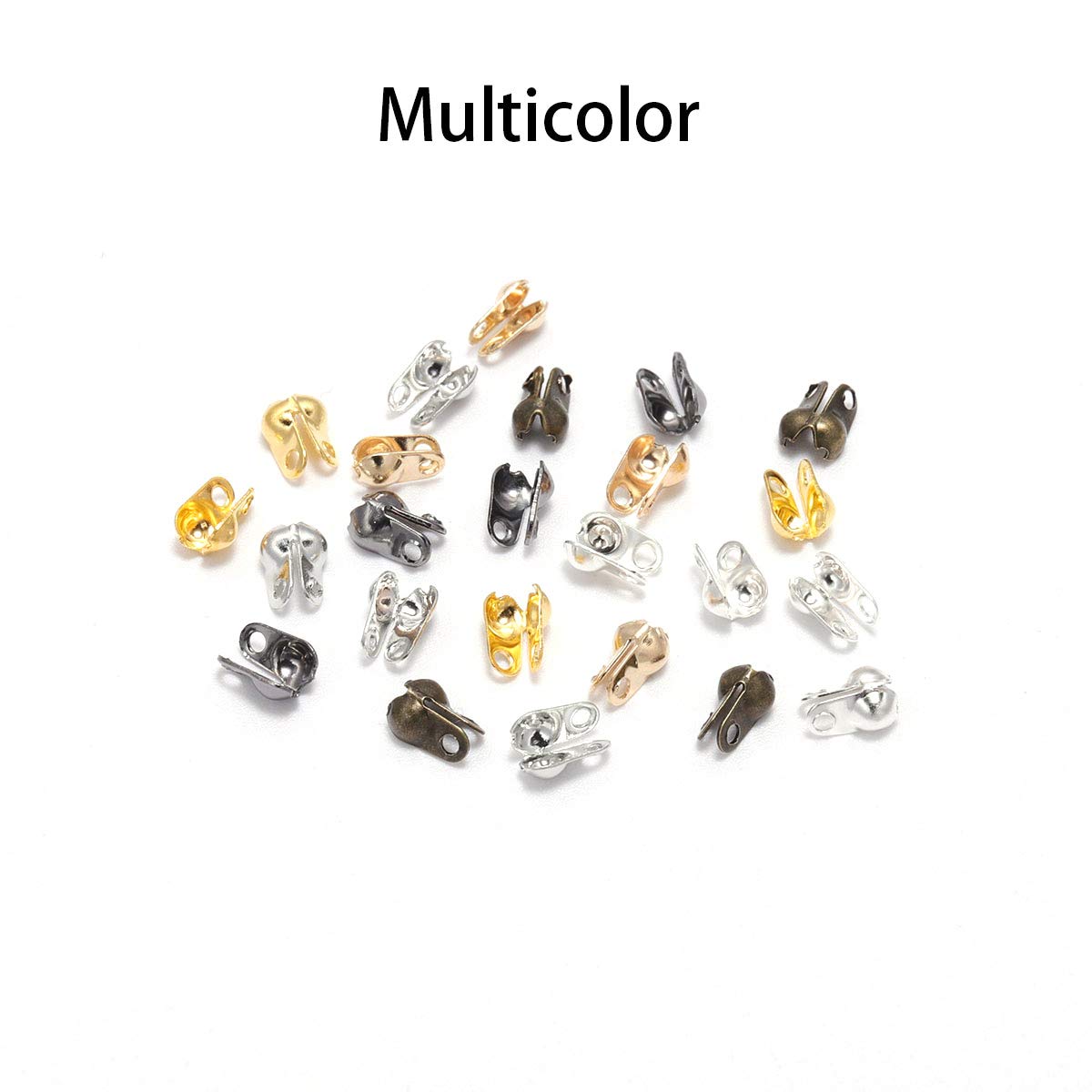 200pcs 1.5/2.4/3.2mm Multicolor Ball Chain Clasps Calottes End Crimps Beads Ball Necklace Chain Connectors Findings for DIY Jewelry Making (Multicolor, 2.4mm*200pcs)