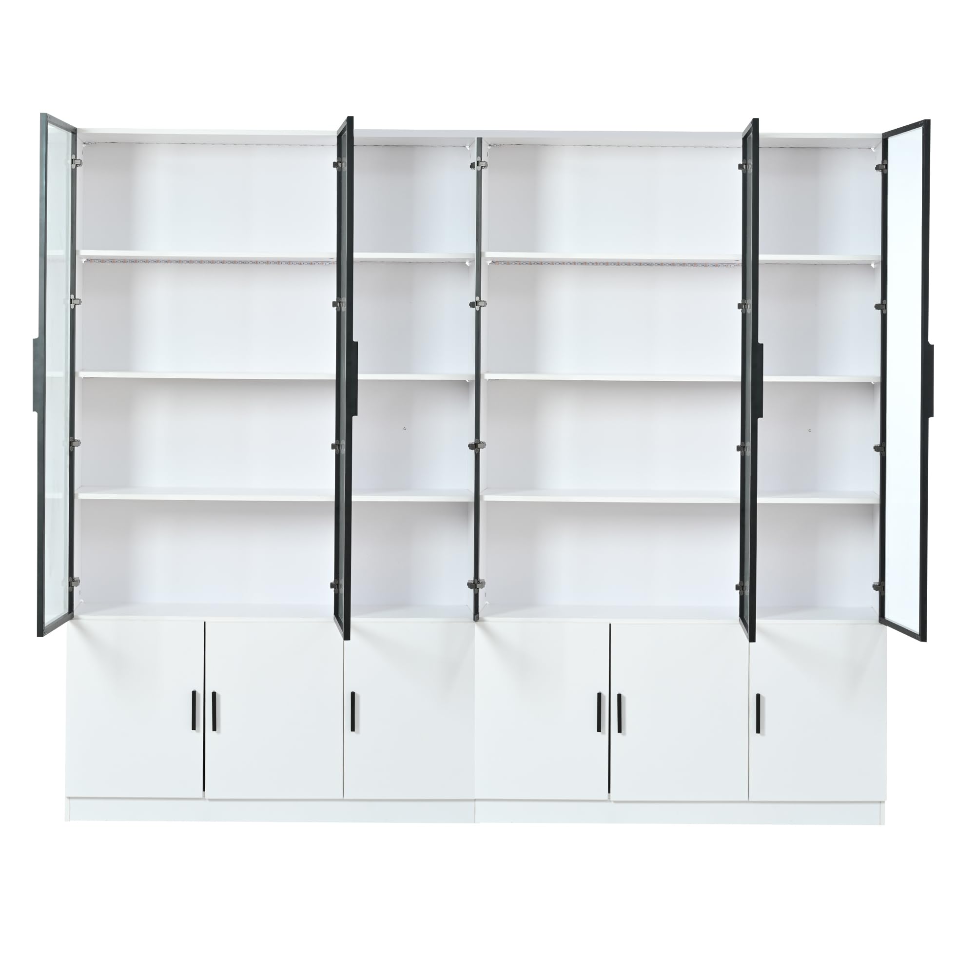Vitrina de cristal, 12 puertas, armario alto, 240 x 32 x 200 cm, color blanco