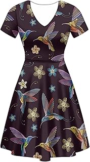 POLERO - Vestidos coloridos de perro con cuello en V para mujer, vestidos casuales de manga corta por debajo de la rodilla