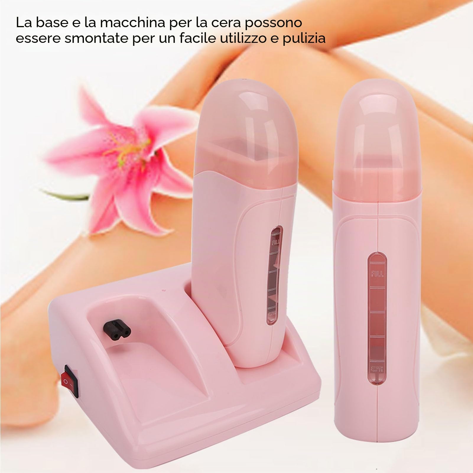 Scaldacera a rullo doppio per depilazione, scaldacera professionale, dispositivo per la depilazione a rullo, macchina per la depilazione, per una pelle liscia - Rosa (110V)