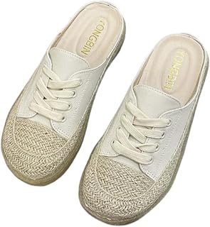 Y YUNSOXIAOF Women's Canvas Mule Sneakers Slip On Backless Shoes Casual Espadrille Flats Lightweight Summer Loafers Fashion Slides Size 4.5-8.5
