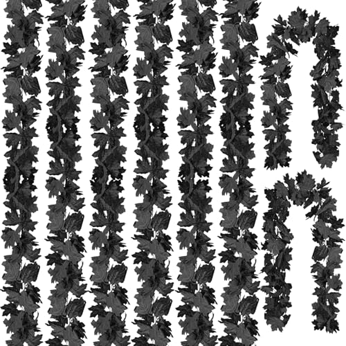 CQURE 8 Pack Black Fall Leaf Garland Total 35.4Ft Halloween Garland Hanging Vines Artificial Fall Maple Leaves Thanksgiving Decor for Home Wedding Fireplace Christmas