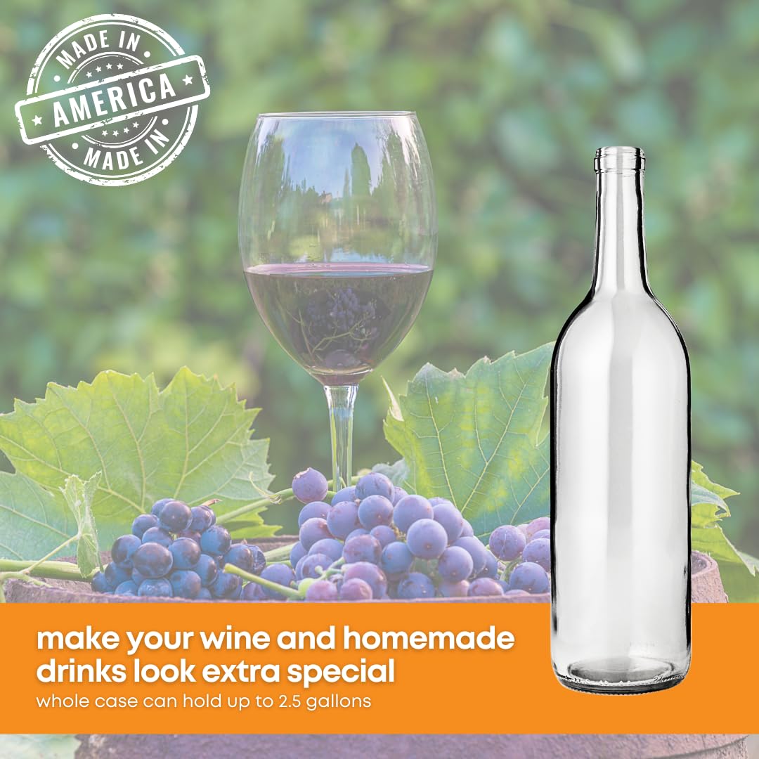 FastRack - 750 ml Clear Glass Wine Bottles (Pack of 36) | W5 Claret/Bordeaux Bottles | Flint Flat-Bottomed Cork Top for Wine Making | 3 Cases of 12 - NO CORKS INCLUDED