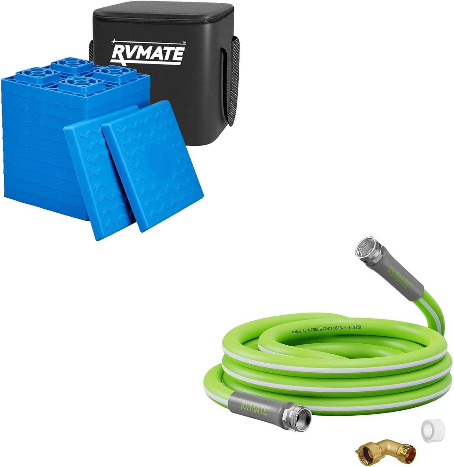 RVMATE RV Leveling Blocks 12 Pack & RV Water Hose 15FT