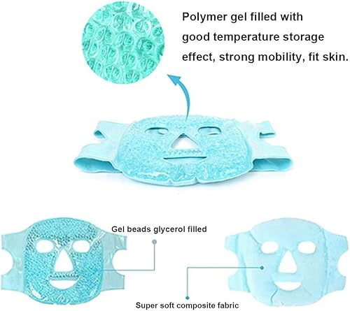 Miniatura 4 de Mascarilla facial caliente y fría con cuentas de gel, almohadilla de hielo de gel flexible de cara completa, paquete facial reutilizable de compresa