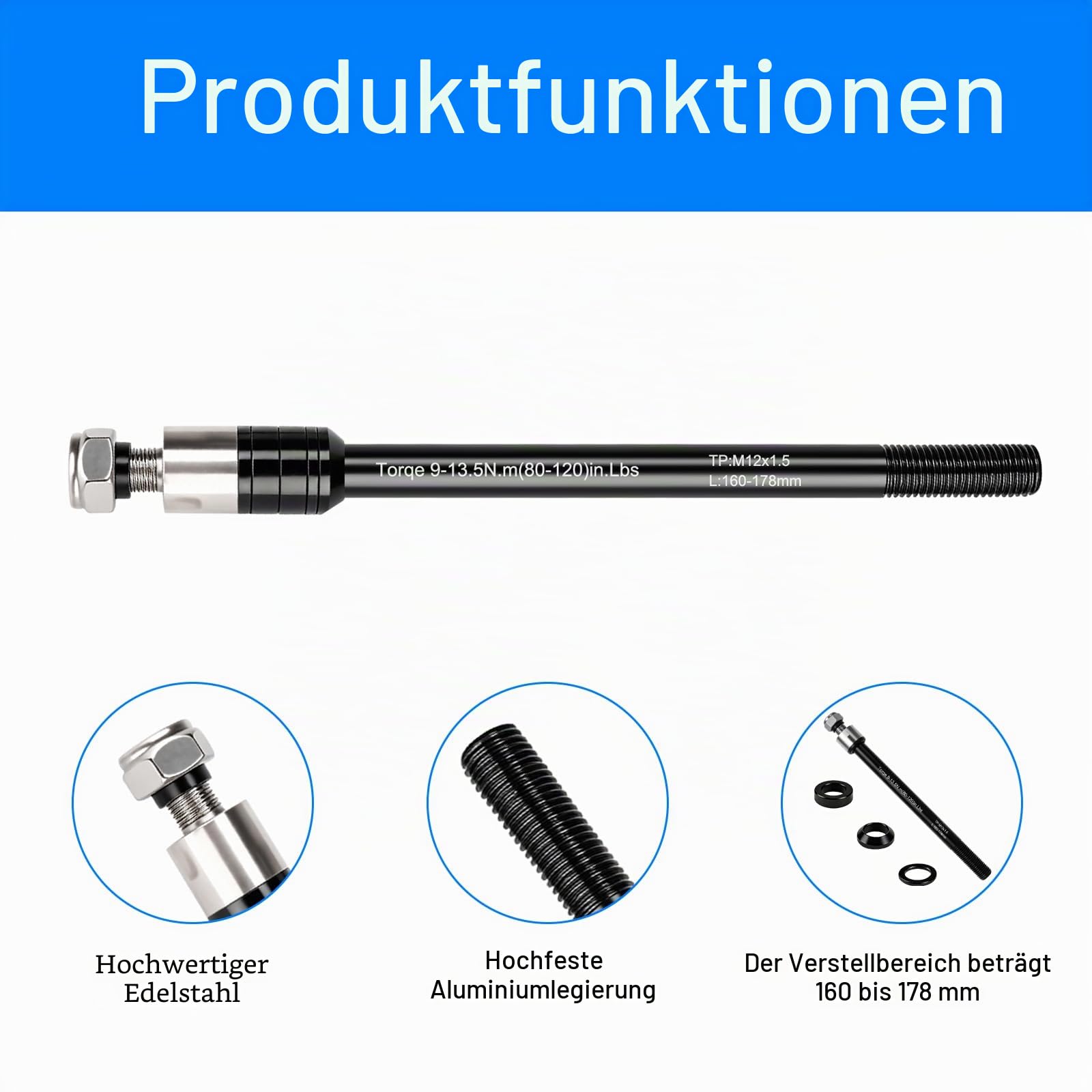 Steckachse Fahrradanhänger, M12 × 1,5 160-178mm Fahrrad Achsadapter Fahrradanhänger Kupplung Fahrrad Steckachsenadapter für Anhänger Anhängerkupplung