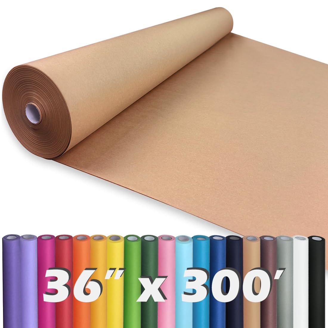 PerkHomy Brown Kraft Paper Roll 36" x 3,600" (300') for Gift Wrapping Bouquet Flower Art Painting Craft Writing Packaging Shipping 80GSM 55LB (Brown, 36" x 300')