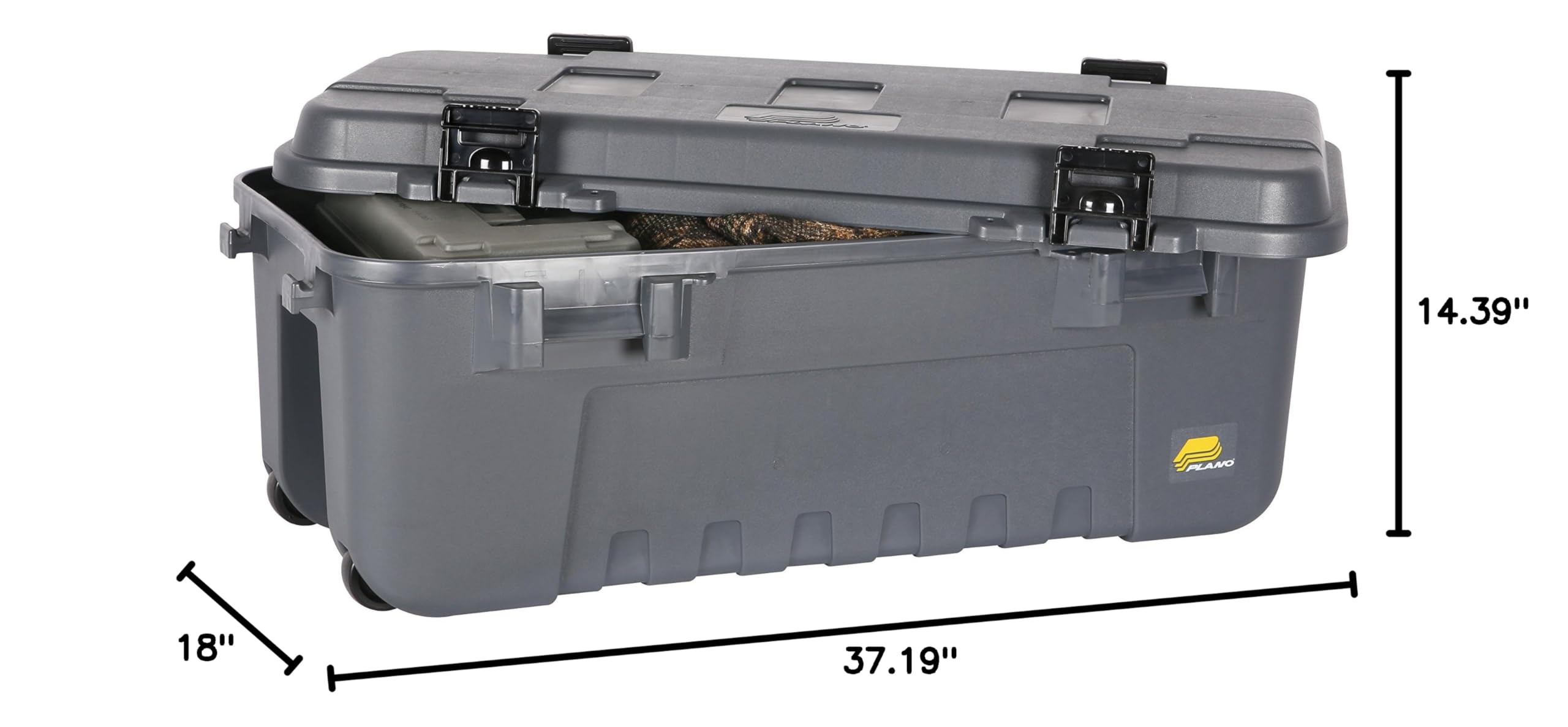 Plano Storage Trunk with Wheels, Gray, Lockable Storage Box, Airline Approved Sportsman Trunk