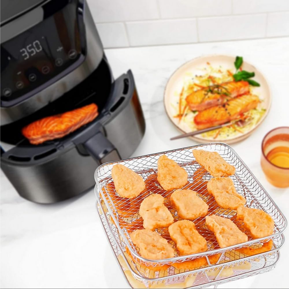 8 inch Air Fryer Accessories? Square Air Fryer Rack, Air Fryer Three Stackable Racks for Gowise Phillips USA Cozyna Ninjia Airfryer,Air Fryer Rack Fit all 4.2QT - 5.8QT air fryer,Oven,Pressure Cooker
