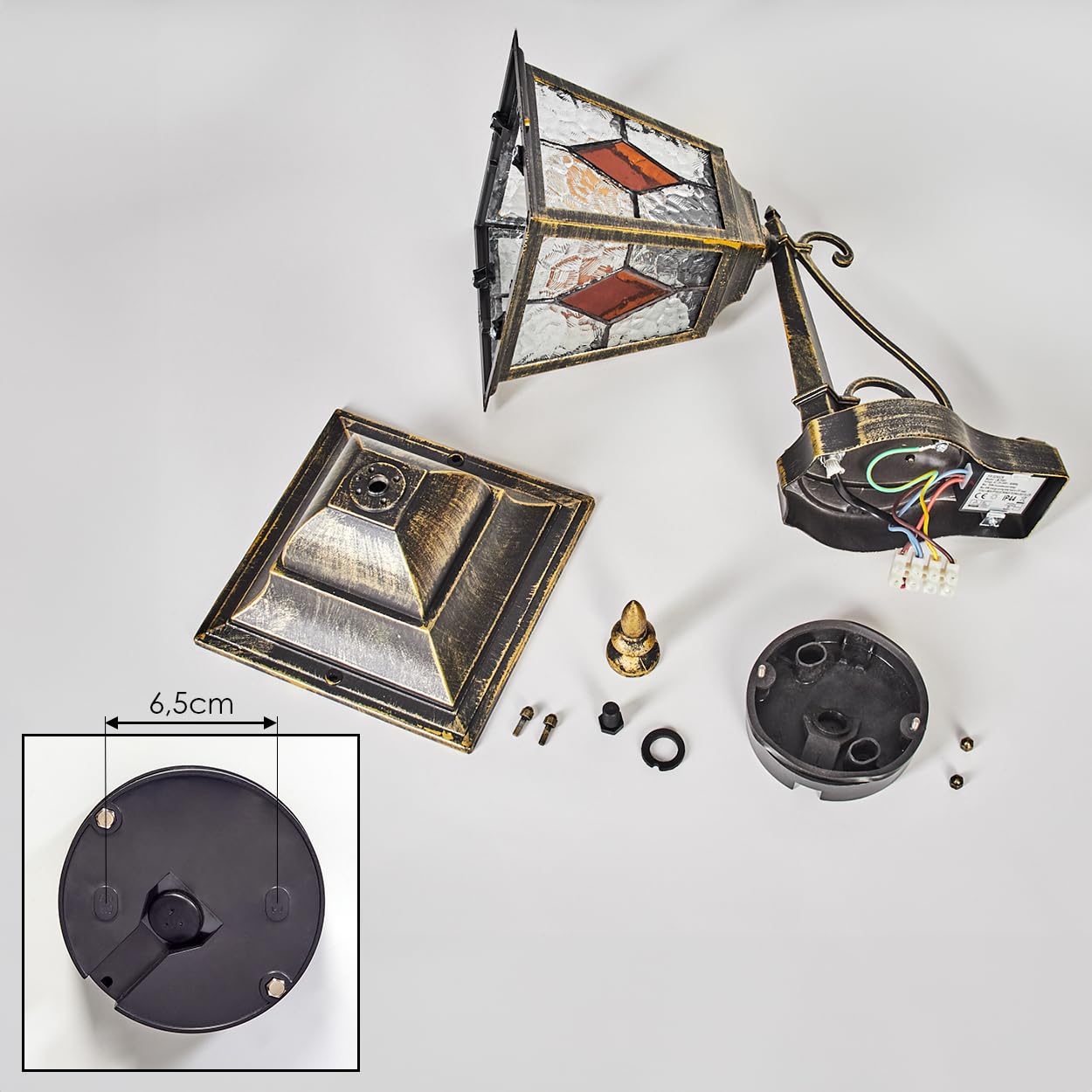 HOFSTEIN Außenwandleuchte Chatelain, Außenwandlampe m. Bewegungsmelder aus Metall/Glas in Gold/Schwarz/Klar/Bernstein, Wandleuchte außen aufwärts, Vintage/Antik/Landhaus für Garten, Haustür, E27, IP44