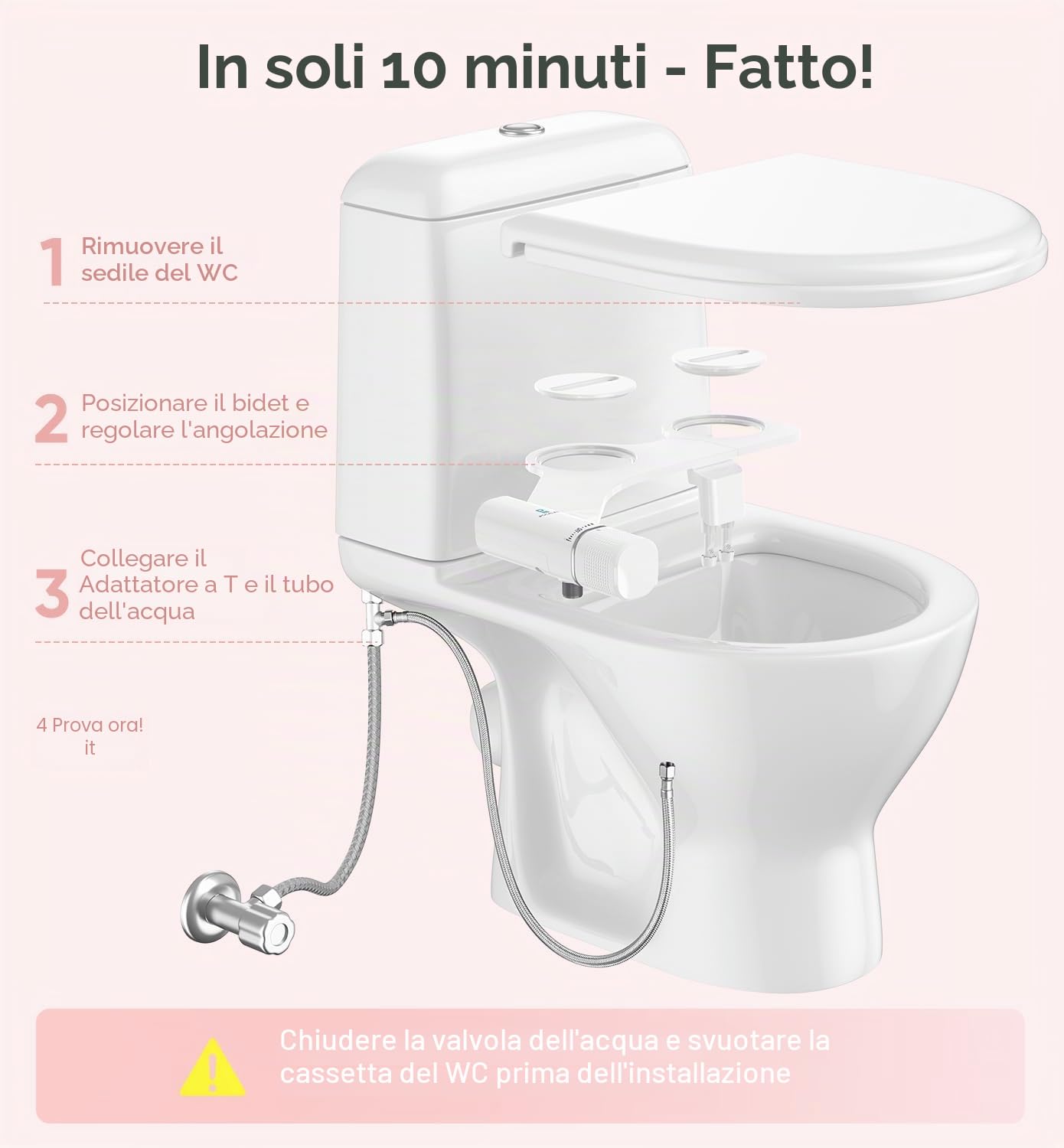 Attacco per bidet ultra sottile, lavaggio posteriore e femminile (doppi ugelli retrattili), attacco per bidet non elettrico per sedile WC, pressione regolabile dell'acqua fredda fresca, ingresso in