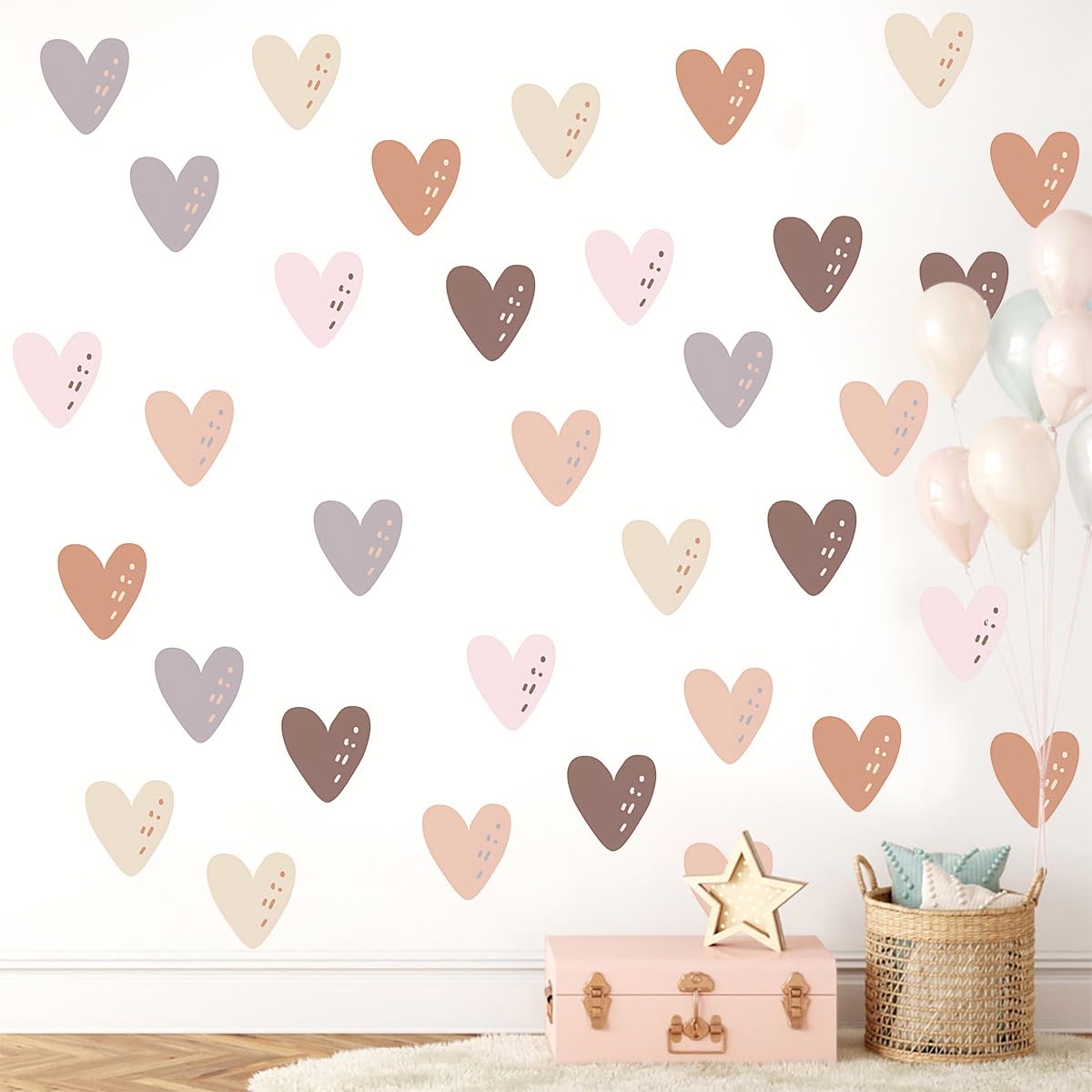 Kibi Wall Stickers Hearts Decorative Pattern, Pastel Neutral Colours, 82 x 64 cm, 6 Sheets 21 x 14.8 cm (C) - Image 4