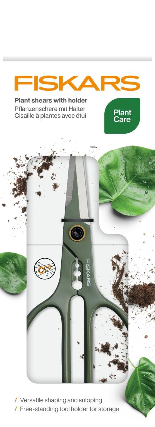 Fiskars Cesoie per Piante con Supporto, Cura delle Piante Urbane, Per Tagli Netti su Piante da Interni e Fiori, Lunghezza Totale 18,8 cm, Acciaio Inox/Plastica, Verde Scuro/Nero, 1075316