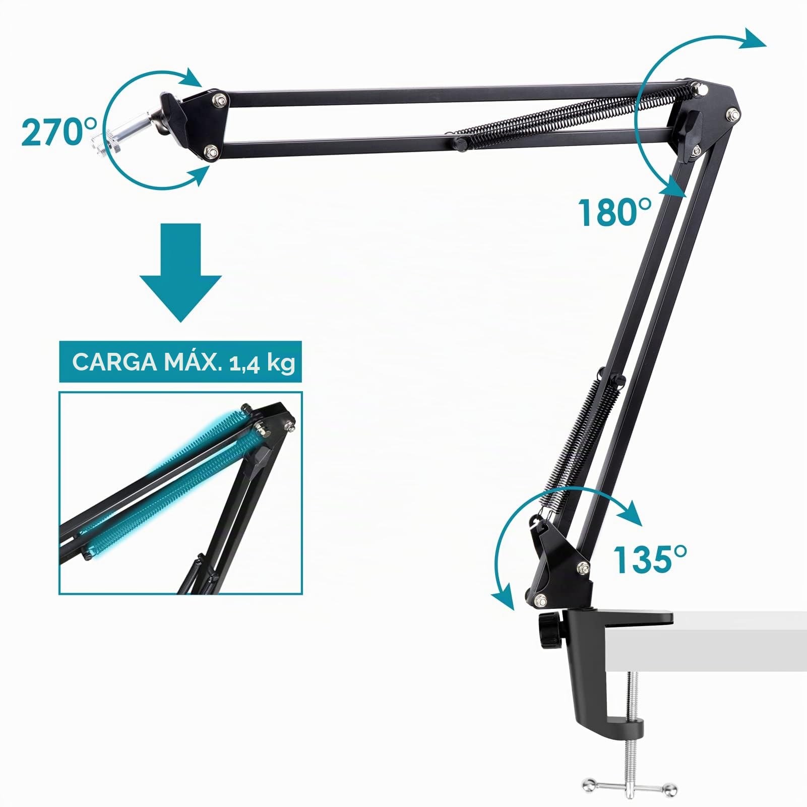 YOUSHARES Brazo de Micrófono Boom Arm: Compatible con HyperX QuadCast/S/SoloCast, Fifine K688/AM8/, Rode PodMic, Shure SM7+, Blue Yeti, Razer Seiren, Soporte de Microfono Mesa para Gaming, Streaming