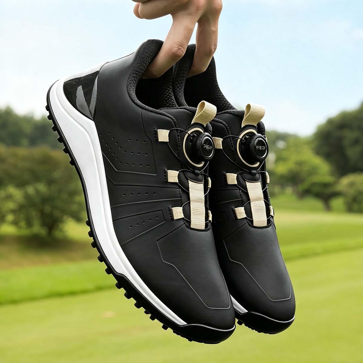 Zapatos De Golf Cuero para Hombre Antideslizantes Suela de Goma
