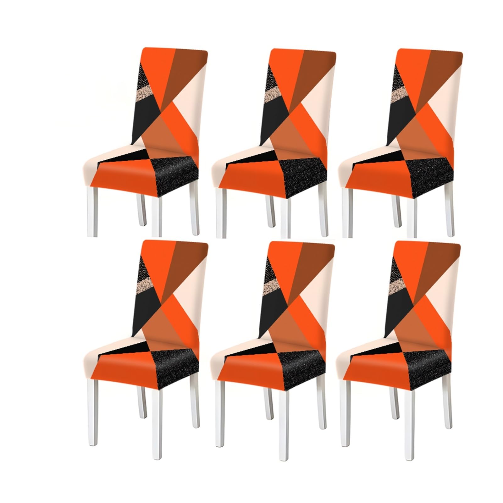 BOSUYBN Orange Black Geometric Dining Chair Covers Set Of 2/4/6, Stretch Slipcovers For Kitchen Dining Room Furniture Protectors for Home Dining Room(6PCSChair cover)