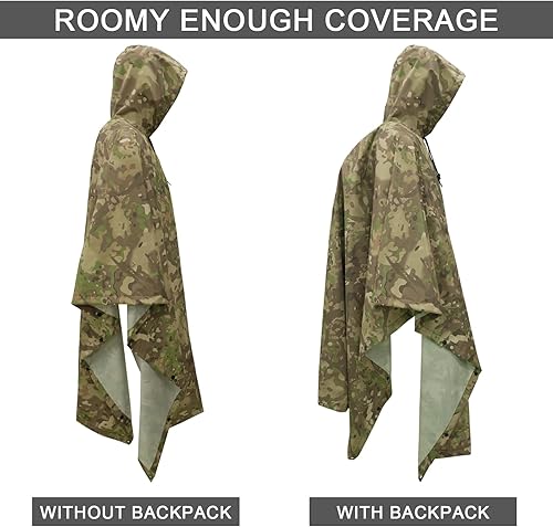 Vista 27 de LOOGU Poncho de lluvia de camuflaje con capucha, impermeable, ligero, impermeable, equipo de lluvia, hombres y mujeres, al aire libre, camping