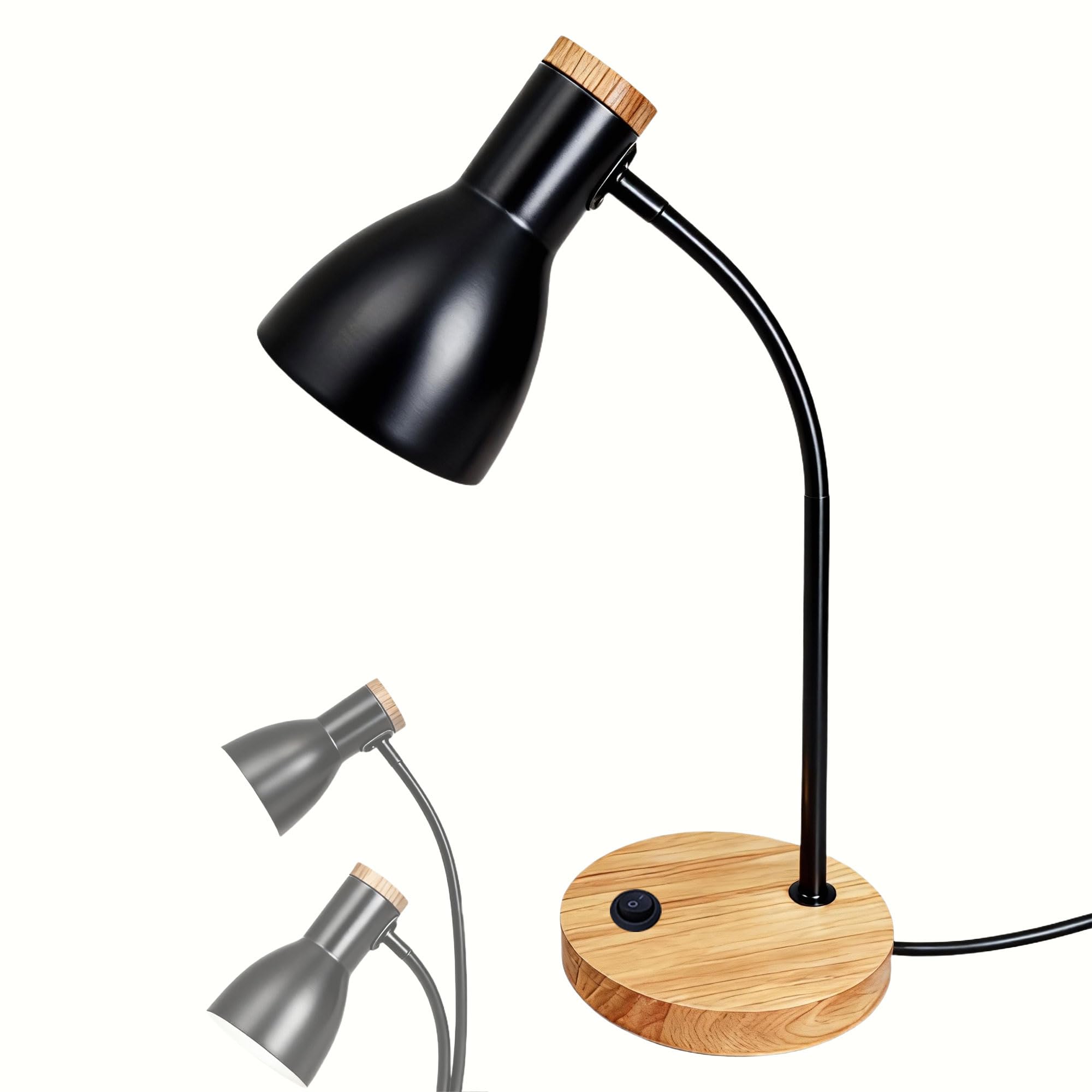 Schreibtischlampe Holz Weiß – Verstellbare Tischlampe mit flexiblem Arm & stabilem Holzfuß – Ideal als Nachttischlampe, Leselampe oder Deko-Licht für Schlafzimmer, Wohnzimmer & Büro (Black, 1 Pack)