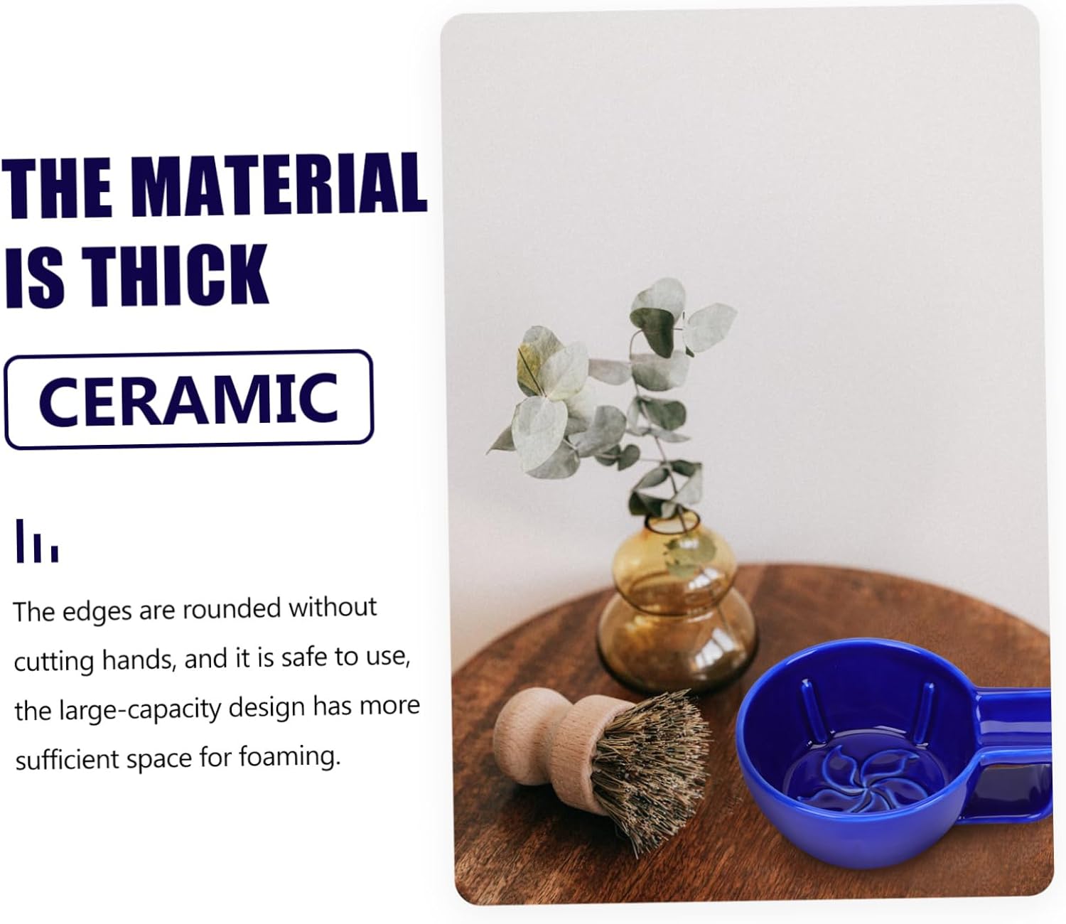 LIFKOME Ceramic Shaving Bowl with Handle Durable Foaming Container for Shaving Soap for Home Travel Use Blue Design for Men