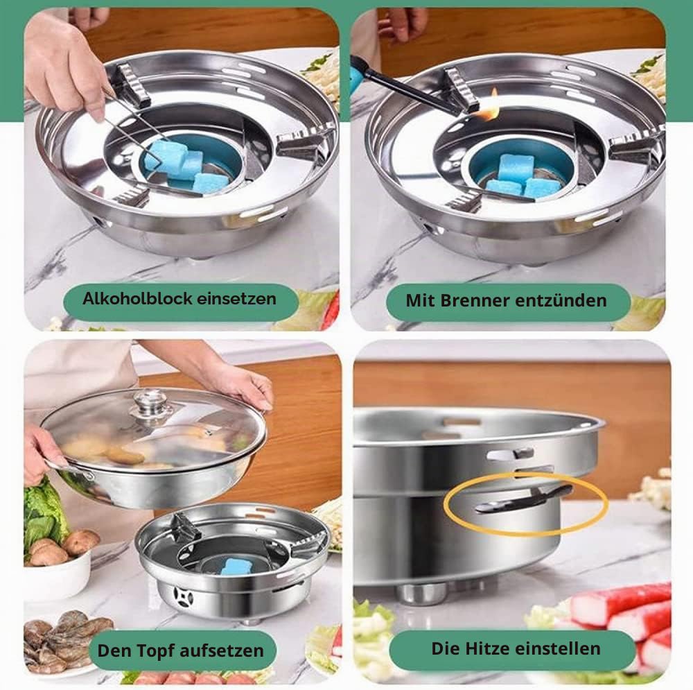 Mit Topf Campingkocher,Teelichter Kochen Ohne Strom, Camping Teelichtofen Geeignet FüR Blackout Vorsorge Und Notfallpaket-withlid24cm+28cm