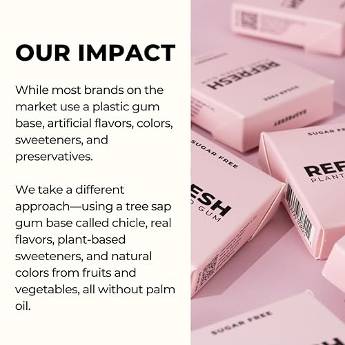 Miniatura 3 de Refresh Gum, Sin azúcar, natural, xilitol, goma de mascar de larga duración, sabores naturales, ingredientes orgánicos, sin plástico, sin OMG, sin