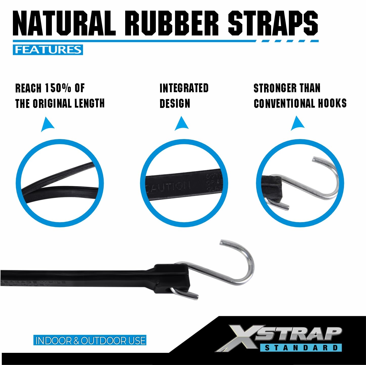 XSTRAP - Correas de Lona de Goma Ajustables, Cuerdas elásticas EPDM con Ganchos, Ideales para asegurar Lonas, lienzos (31 Pulgadas)