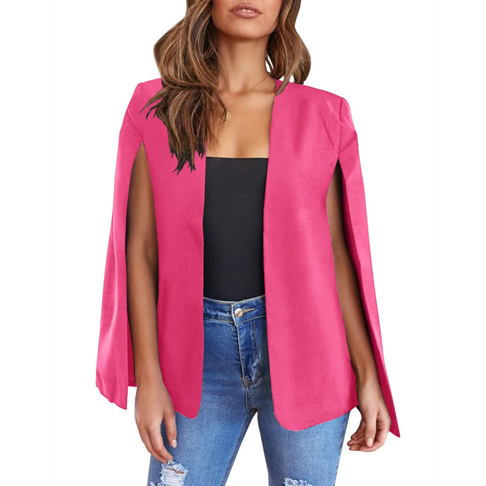 Womens Cape Blazer - Split Sleeve Open Front Casual Jacket Coat Workwear Elegant Formal Cape Coat