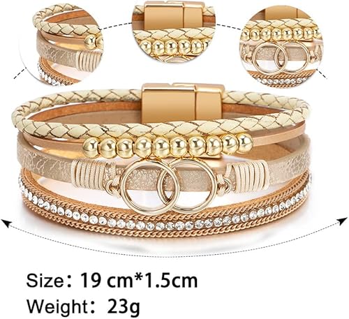 Miniatura 6 de Fesciory - Pulsera de leopardo para mujer, estilo bohemio de cuero multicapa con perlas de cristal