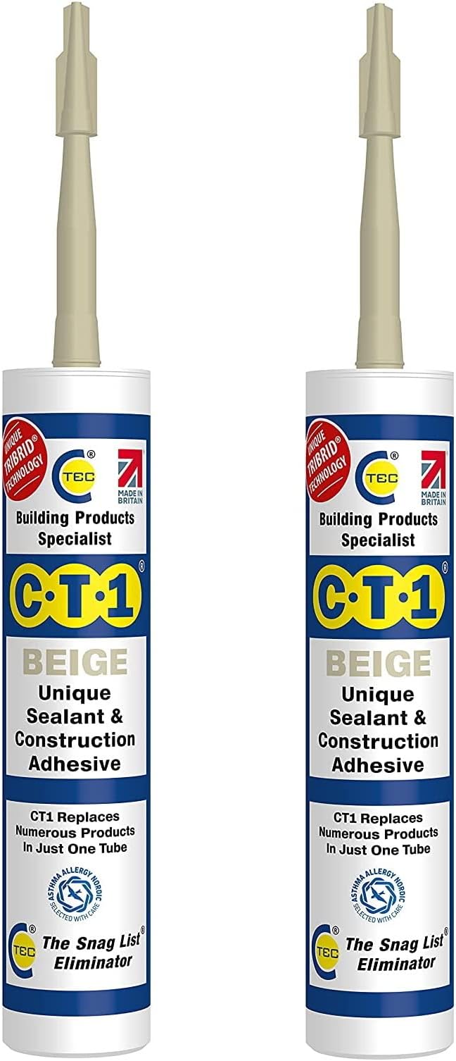 CT1 - Building Sealant & Adhesive Snag Tube for Virtually Any Material (Beige Twin Pack)