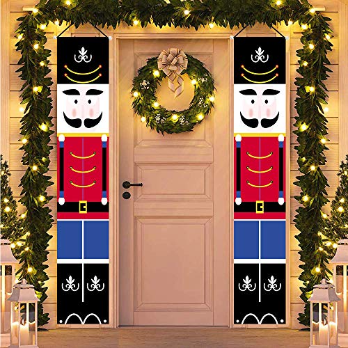 HMASYO Christmas Nutcracker Banner - Nutcracker Christmas Decorations Welcome Sign for Porch Front Door Fireplace Garden Indoor Outdoor Home Holiday Party Decor, 600D Oxford Fabric (Nutcracker-B)
