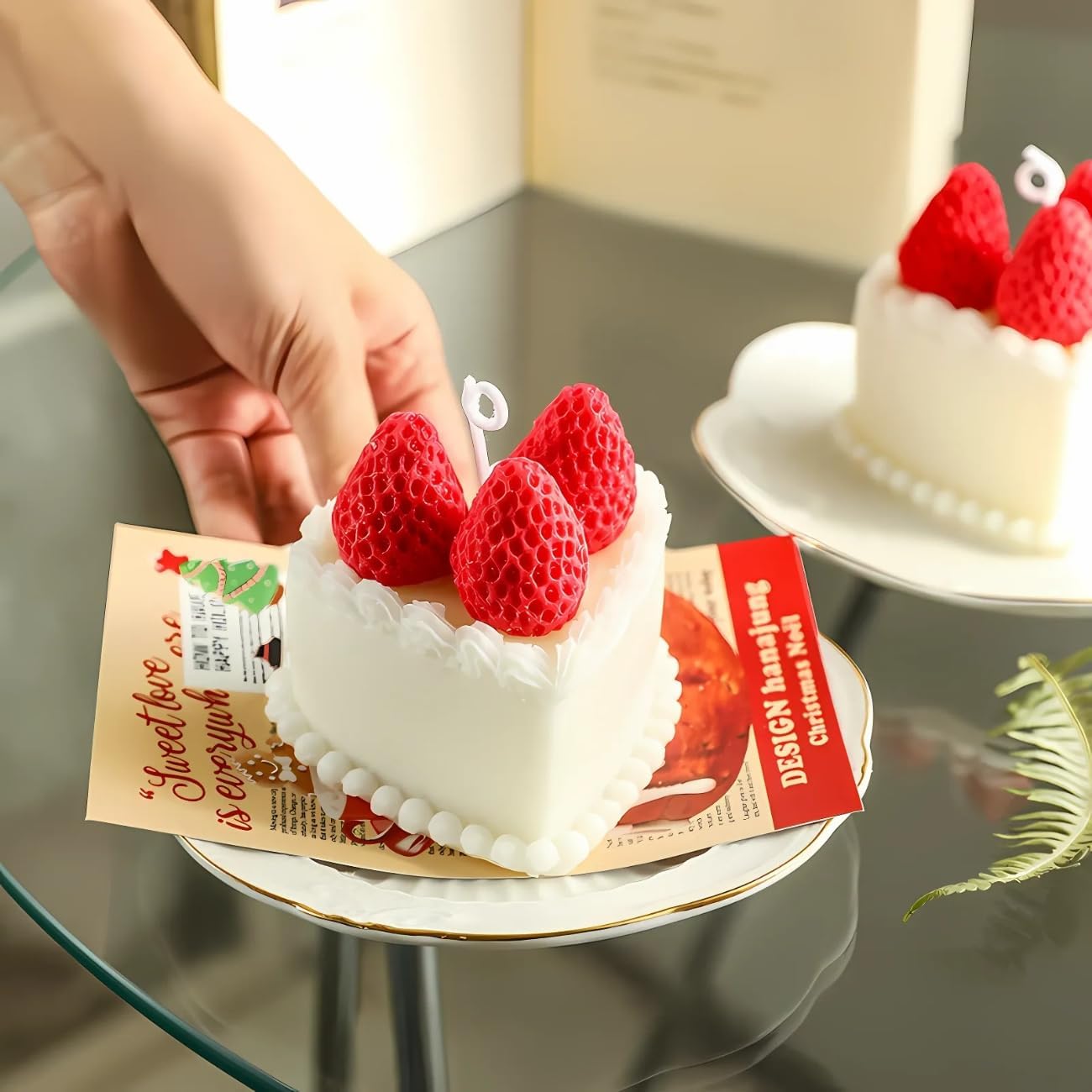 Strawberry Cake Candle, Handmade, Scented Birthday Cake Candle, Decorative Fake Food for Home Décor, Gift for Women & Girls, 3.15"x3.15" - Image 3