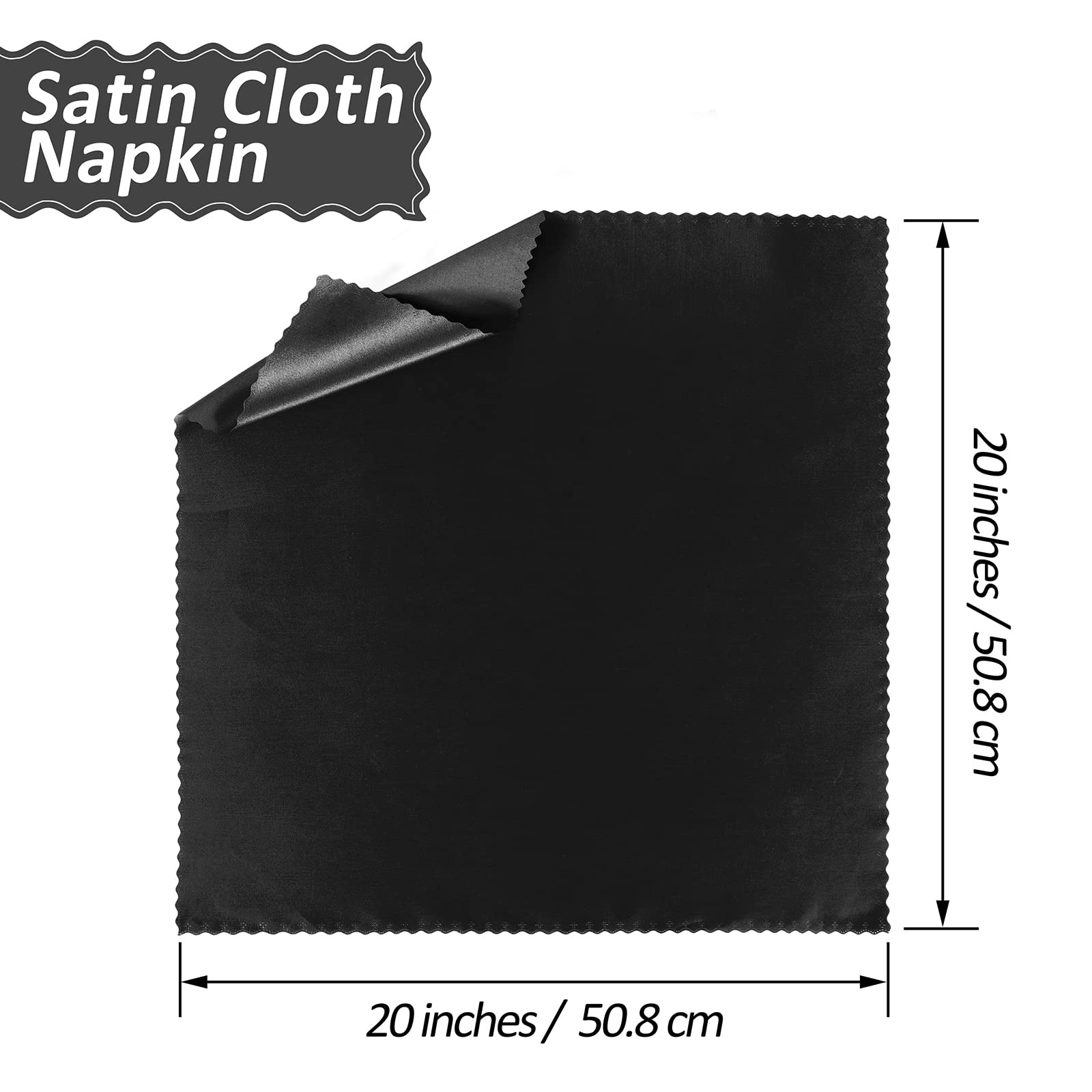 Horbaunal Satin-Servietten, 50,8 x 50,8 cm, mit Blumenrändern, Schwarz, 100 Stück | Quadratische Dinner-Servietten, weiche Stoffservietten für Partys, Hochzeiten, Events