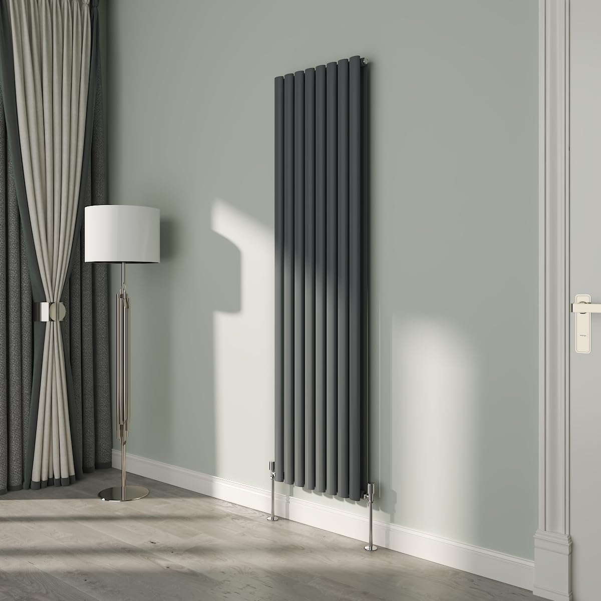Nrg Anthracite 1800X472mm Oval Column Designer Radiator Double Panel Bathroom Central Heating