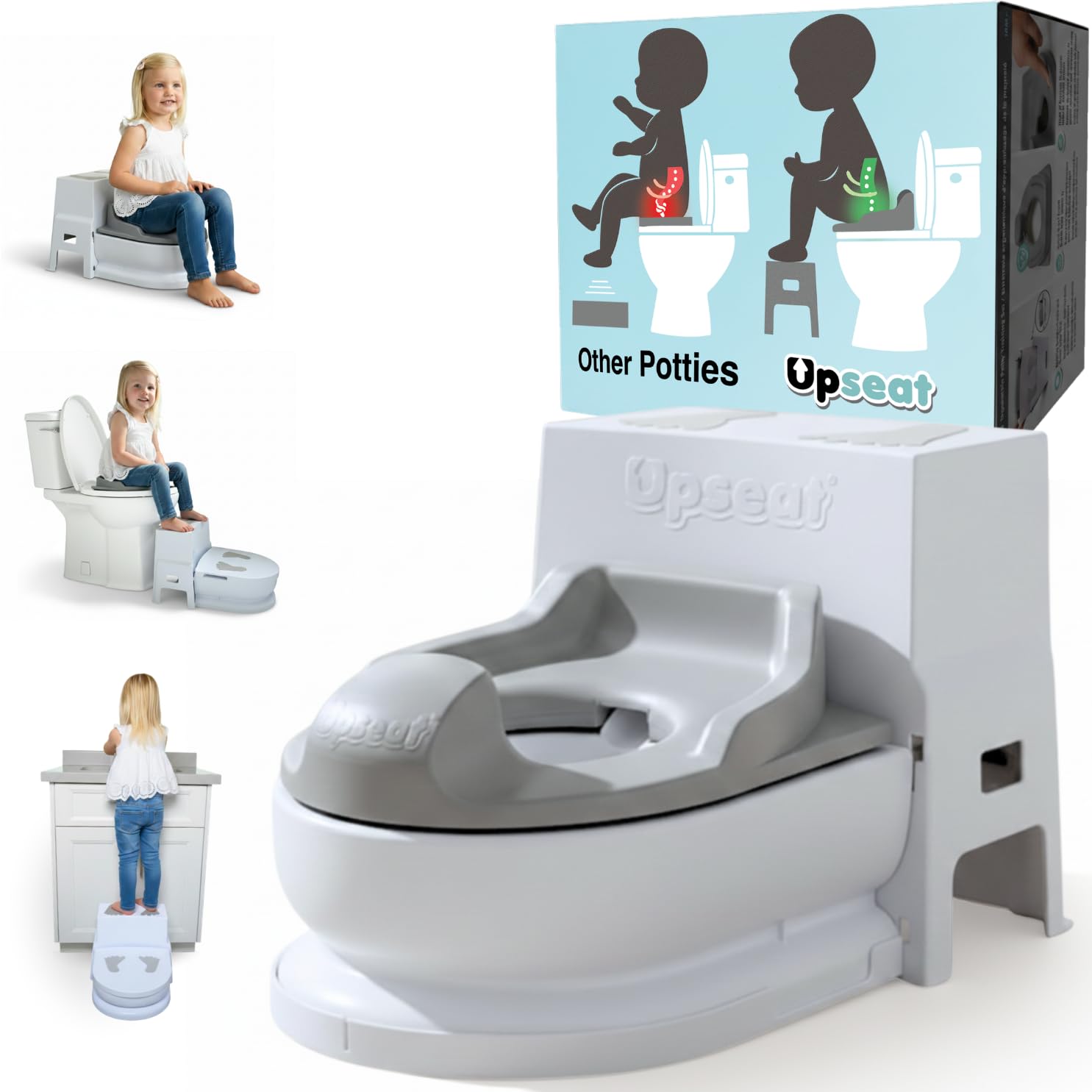 Upseat 3-in-1 Ergonomic Potty Training Set – Toddler Potty Chair, Toilet Training Seat with Step Stool, Soft Sit Trainer, Built-in Splash Guard, Squatting Design, Easy Clean