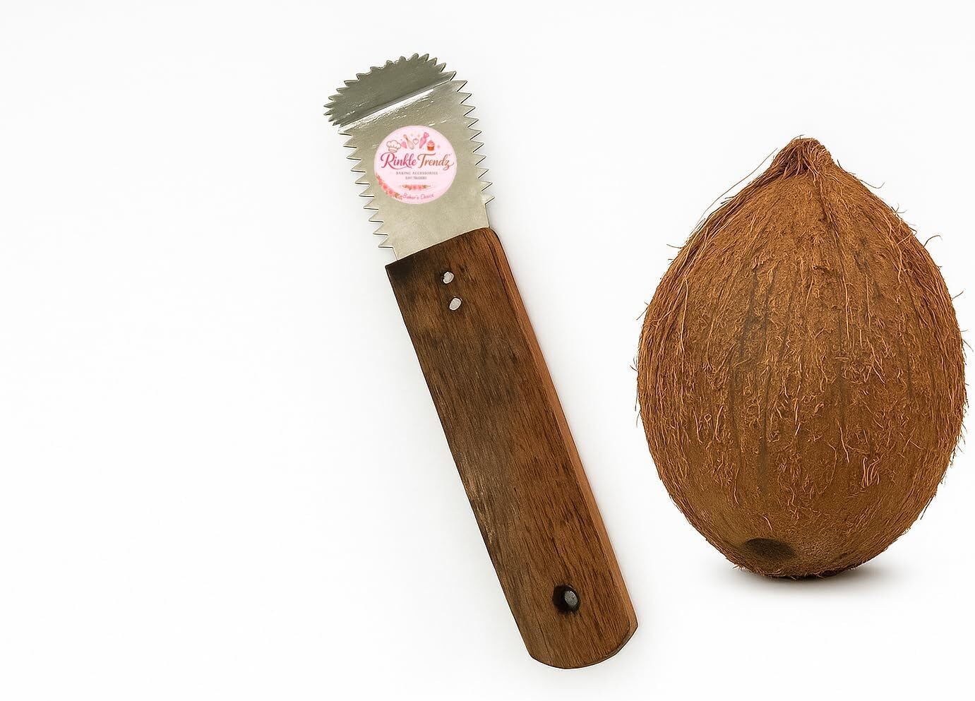 Rinkle Trendz Stainless Steel Wooden Coconut Scrapper Coconut Grater Brown Handle 1