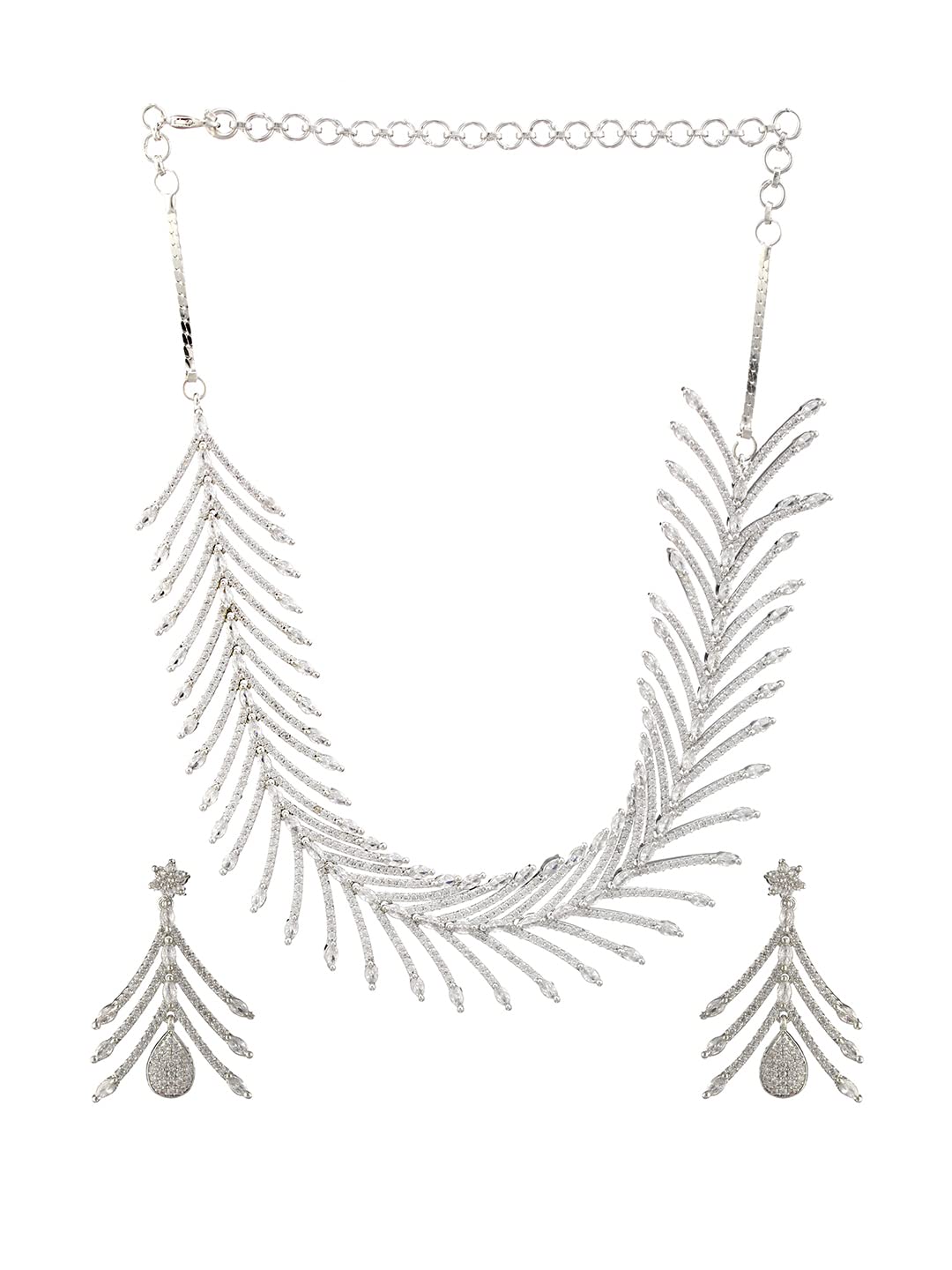 PriyaasiSparkling Leaves American Diamond Silver-Plated Jewellery Set