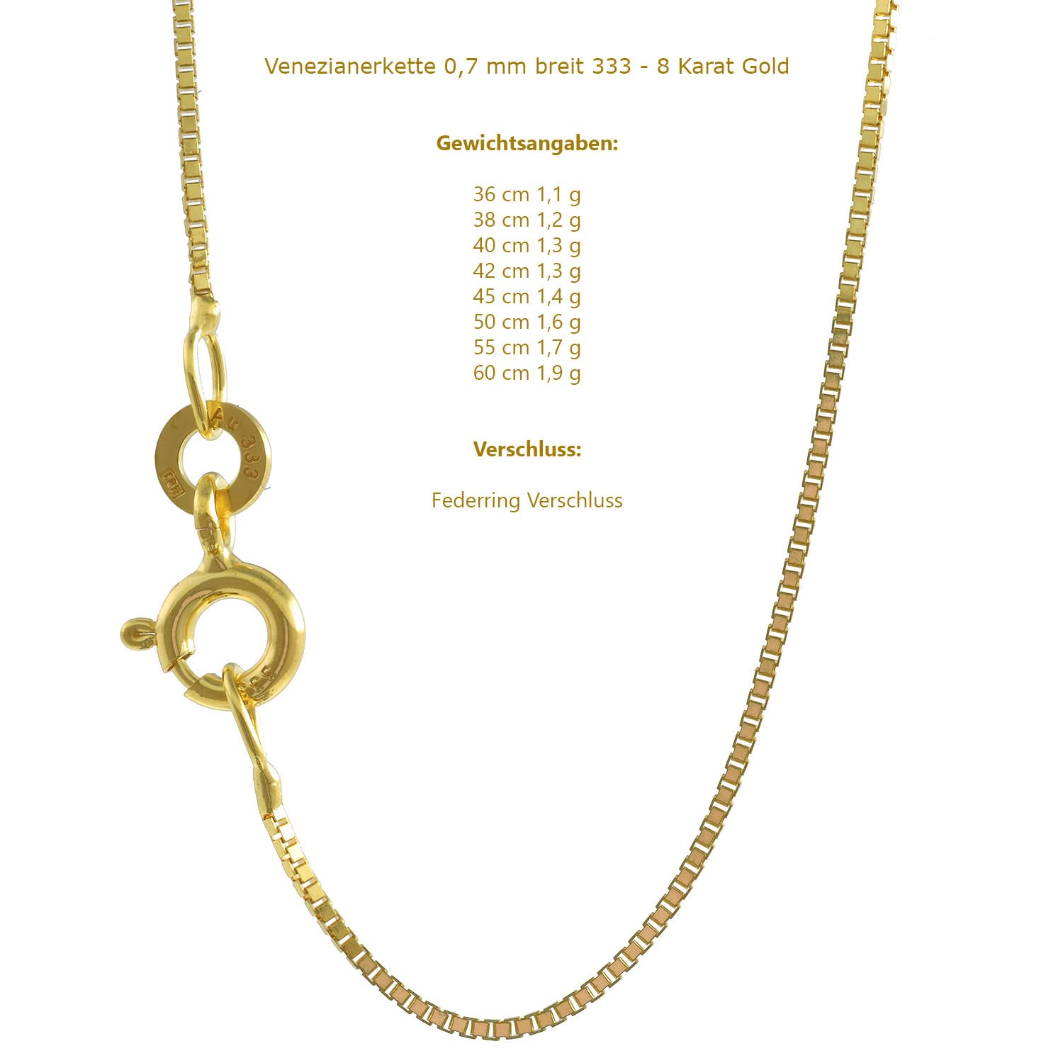 Edle feine dünne filigrane Goldkette massiv 333-8 Karat Gold Halskette