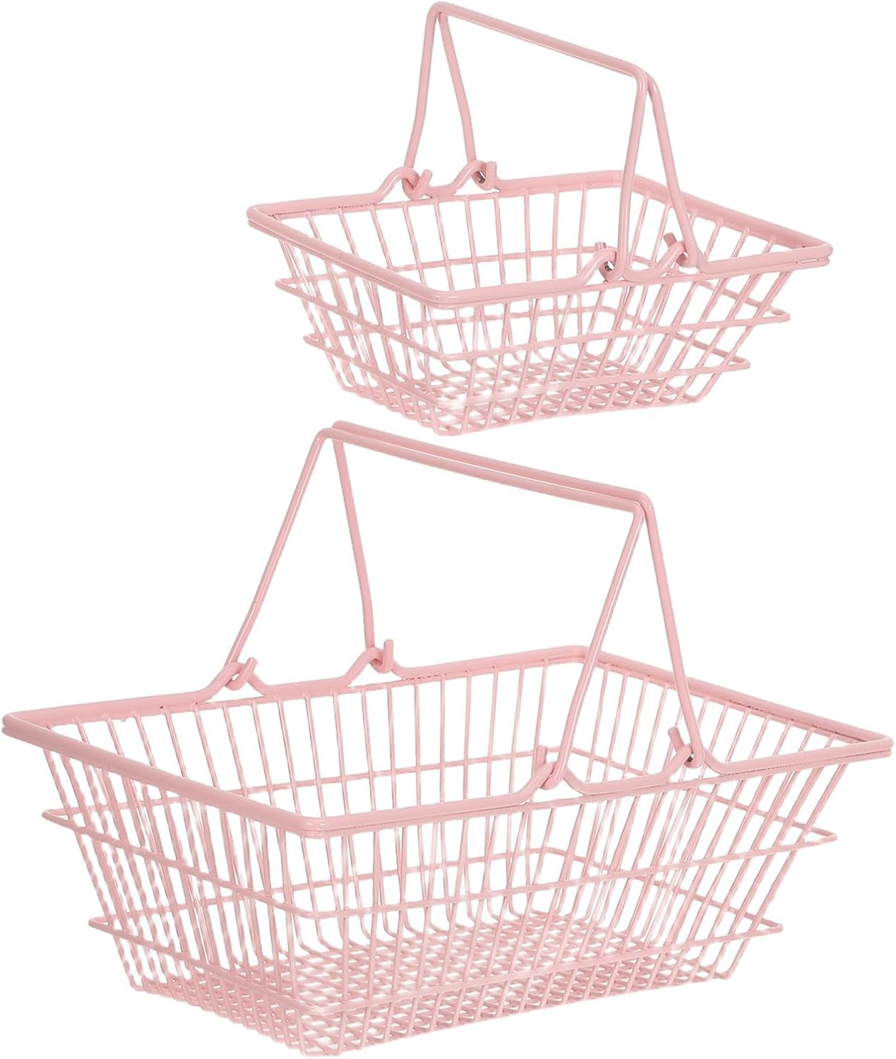 Cabilock Pink Handheld Shopping Basket Set 2pcs Iron Compact Storage