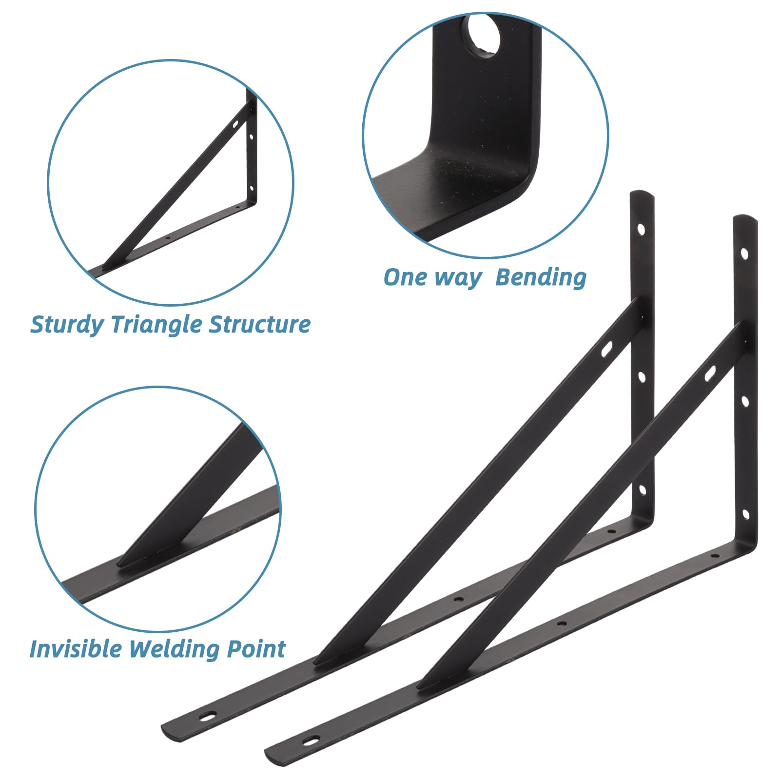 MEIDIV Set of 12 Black Shelf Brackets Heavy Duty 300mm, 12inTriangle Shelving Brackets, Steel Shelf Bracket, Right Angle Wall Brackets for Shelves, Scaffold Board Floating Shelf Supporters Brackets - Image 4