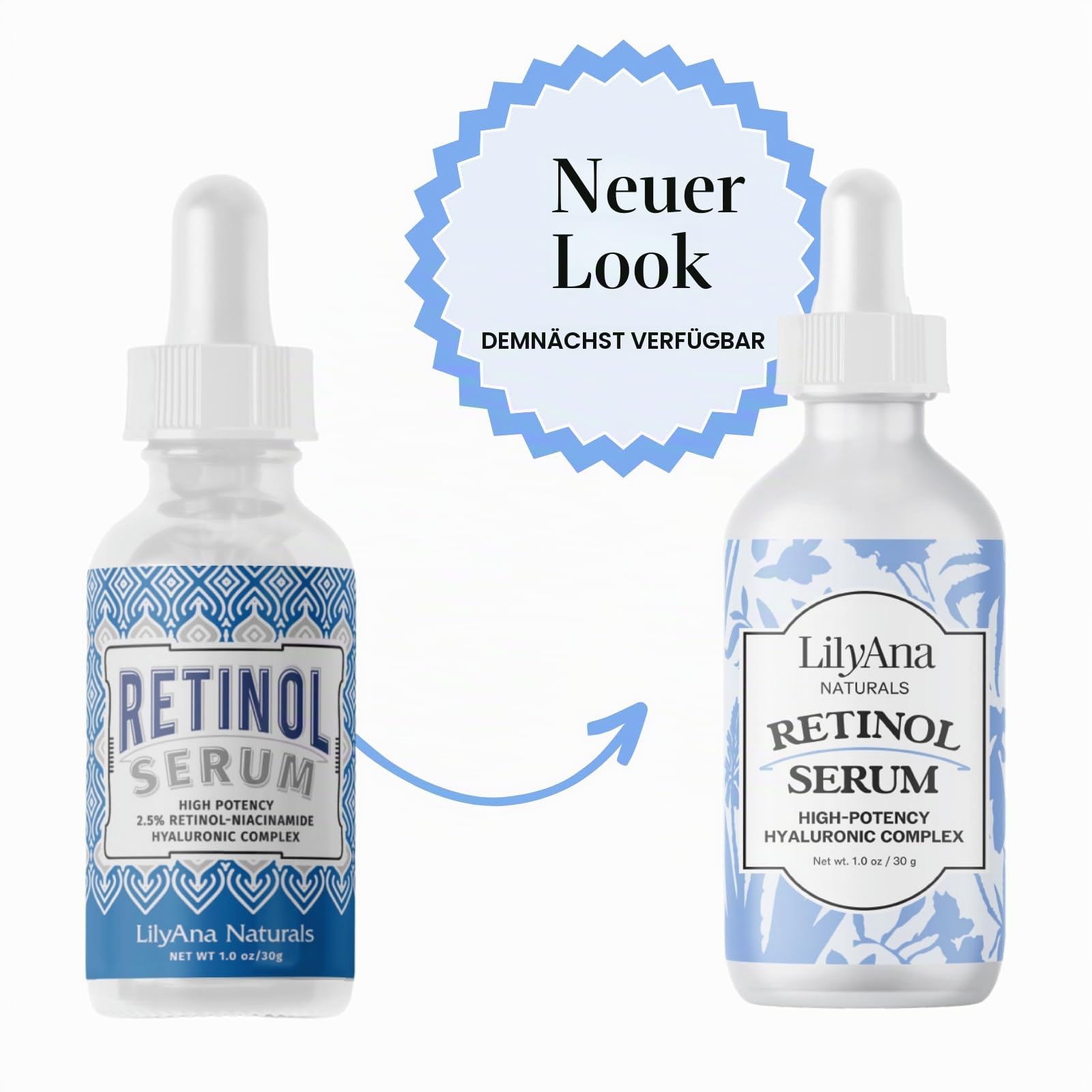 LilyAna Naturals Retinol Serum - Made in USA Anti-Aging Gesichtsserum mit Hyaluronsäure und Vitamin E, reduziert Altersflecken und Sonnenschäden, fördert Kollagen und Elastin (Retinol, 28.3 g)