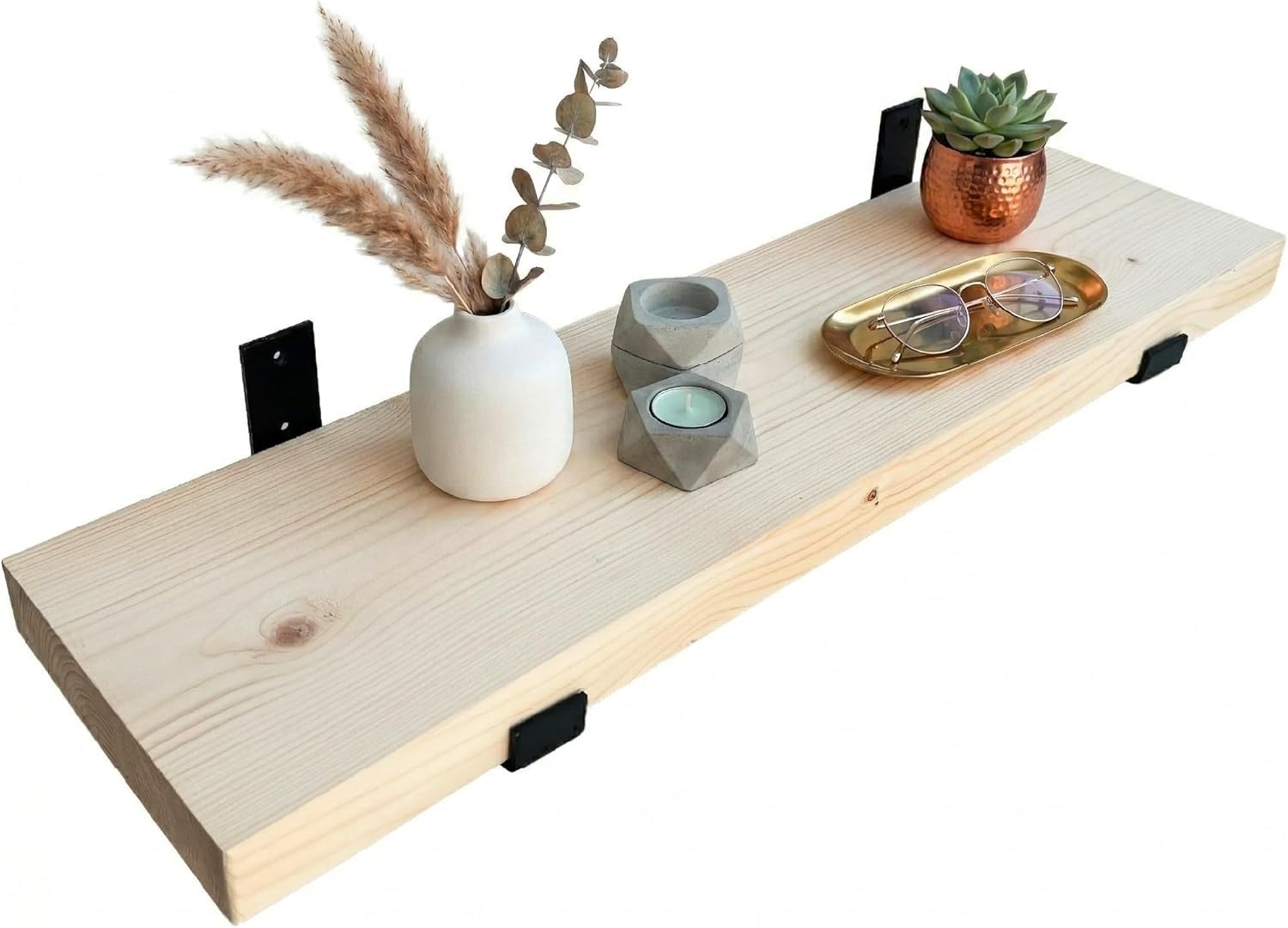 Top Notch Home & Living Handcrafted Rustic Wooden Wall Shelf, Incl 2 Up Brackets, Wood Shelves Made in the UK from Solid Timber, Heavy Duty for Kitchen, Bathroom & Living Room