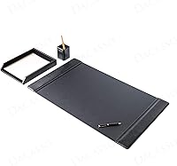 Vista 7 de Dacasso Juego de escritorio de lujo de 3 piezas de cuero regenerado negro, almohadilla secante y tapete de escritorio, elementos esenciales