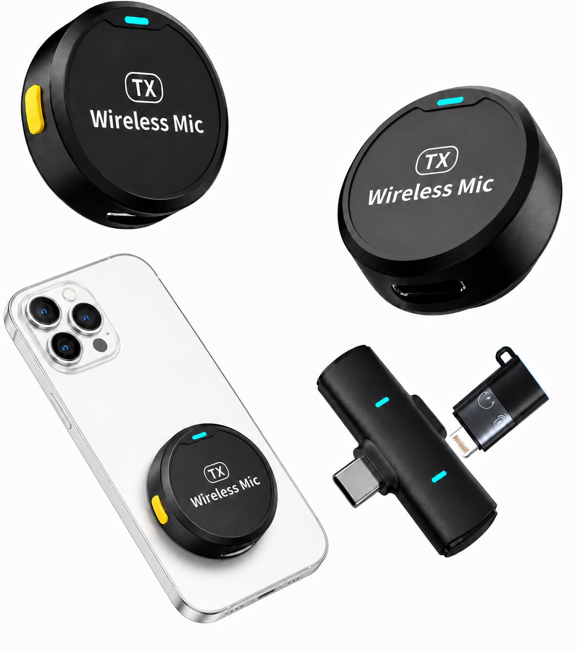 mPix TX Dual Wireless Portable Lavalier Microphone System for Android Type-C Smartphones, Clip-On Collar Mic with Advanced Noise Cancellation for YouTube, Live Streaming & Podcast Recording