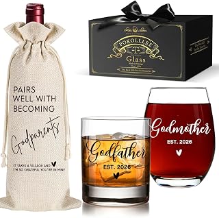Godparents Proposal Gift 2026 - Will You Be My Godparents Wine Glass- Godparent Gifts for Baptism, Catholic Godmother Godfather Mothers Day Fathers Day Christmas Birthday Present from Godchild